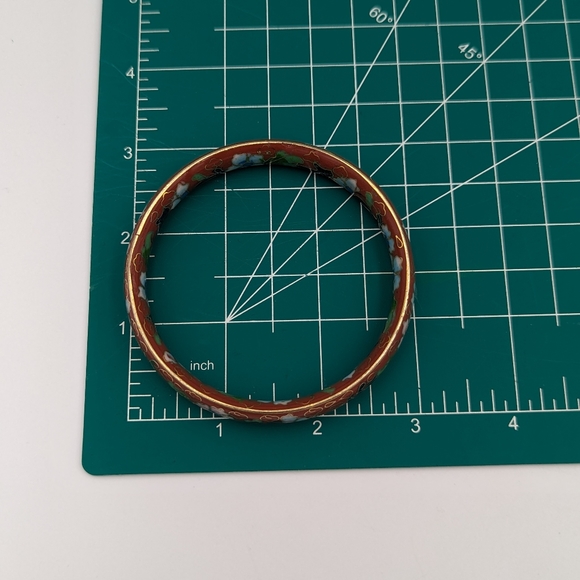 Floral Vintage Cloisonné Costume Bracelet Bangle Red with Flowers - Picture 10 of 11